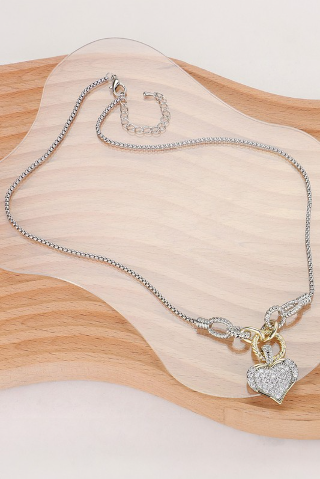 14K Plated Two Toned CZ Stone Paved Heart Necklace